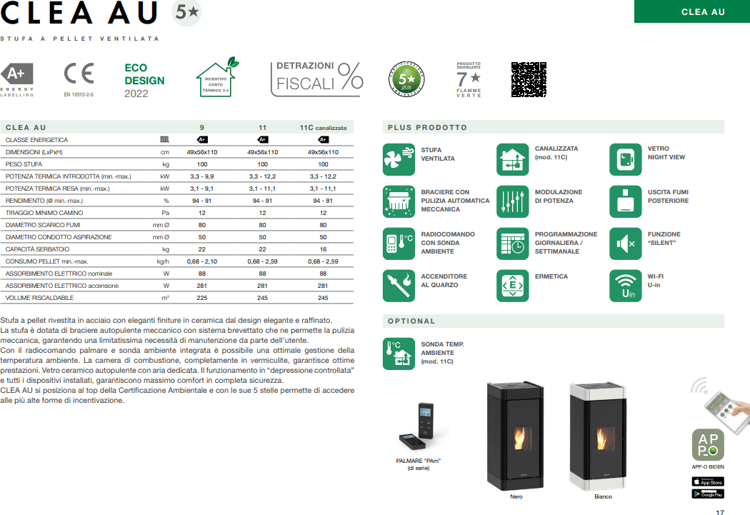 Stufa a pellet 11 kW Clea 11c Schuster Unical Canalizzata Autopulente ermetica - 2
