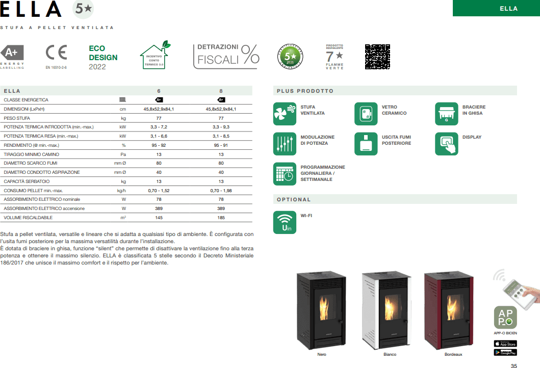 Stufa a pellet 8,5kW Ella 8 Schuster Unical Riscaldamento casa ufficio bordeaux - 3