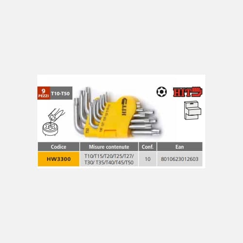 Hit serie chiavi torx T10/T15/T20/T25/T27/ T30/ T35/T40/T45/T50 HW33000 - 2