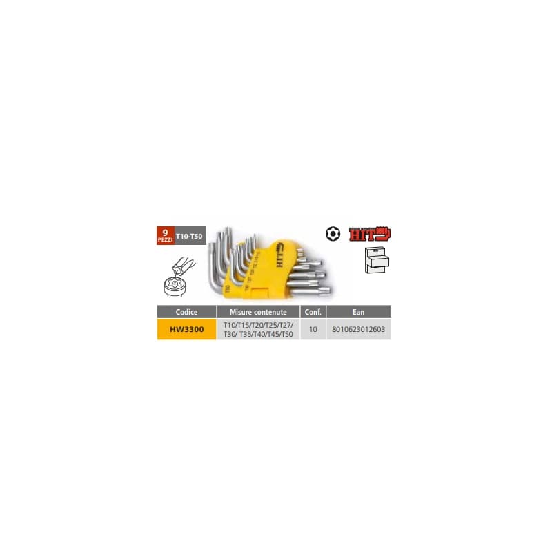 Hit serie chiavi torx T10/T15/T20/T25/T27/ T30/ T35/T40/T45/T50 HW33000 - 3