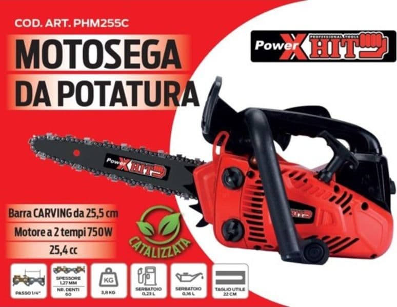 Motosega da Potatura Power X Hit PHM255 cilindrata di 25,4 cc Barra da 25,5 cm - 2