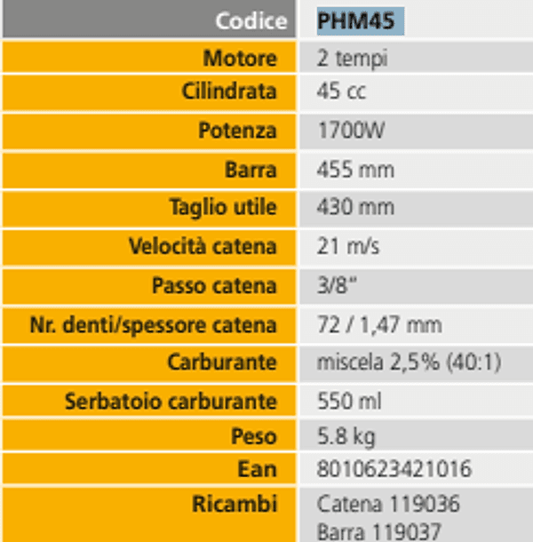 MOTOSEGA DA POTA E TAGLIO  POWERX HIT PHM45 A SCOPPIO Barra da 45cm MOTORE 45cc - 2