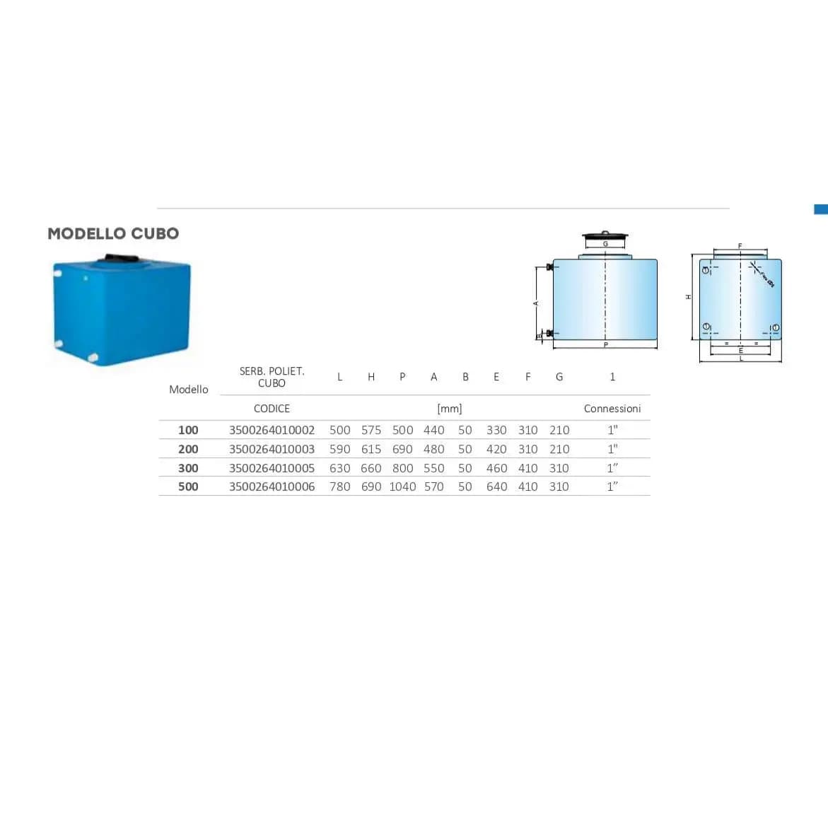 Serbatoio Acqua Cisterna in Polietilene Cubico Cordivari 300 Lt Litri - 4