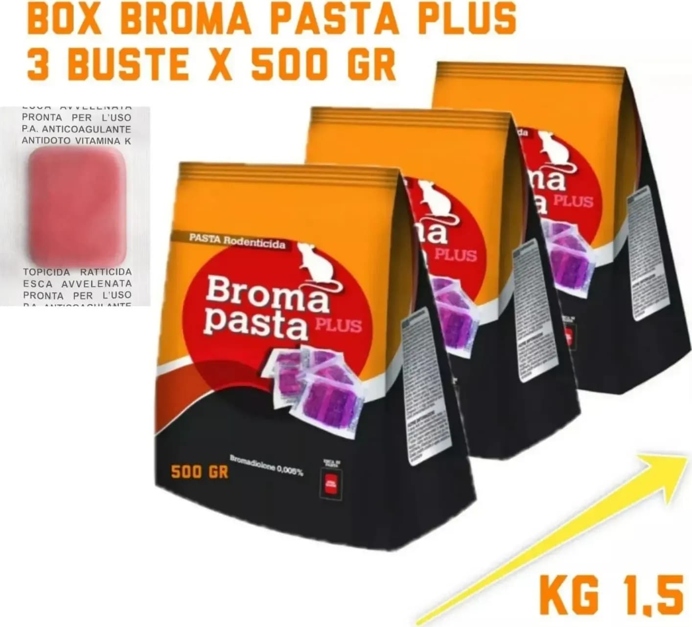 VELENO TOPI RATTI 1,5KG VEBI esca velenosa BROMA PASTA PLUS murin pasta forte - 2