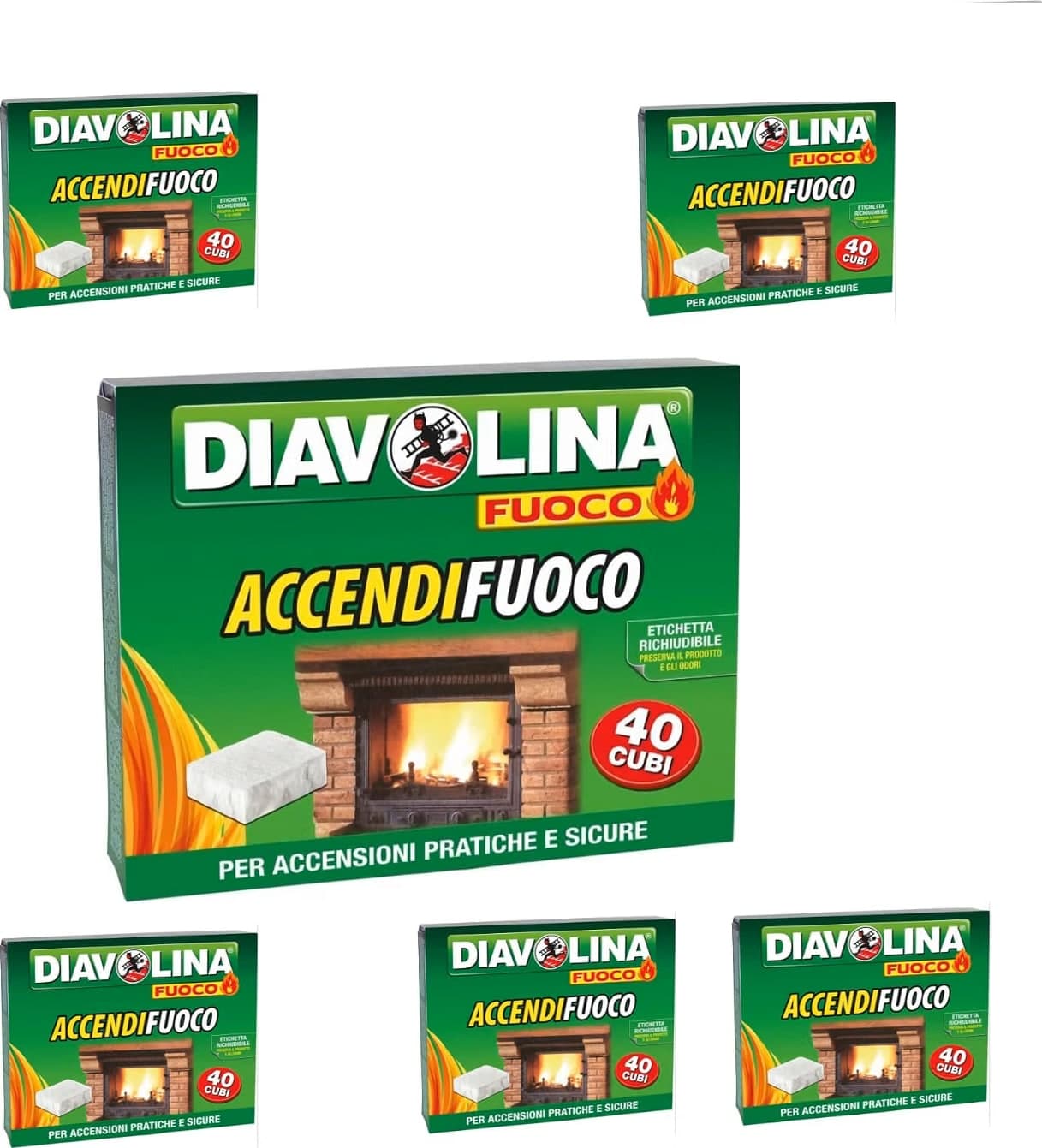 5 Diavolina Accendifuoco 40 Cubetti Confezione Richiudibile Camini stufe Barbecue - 2