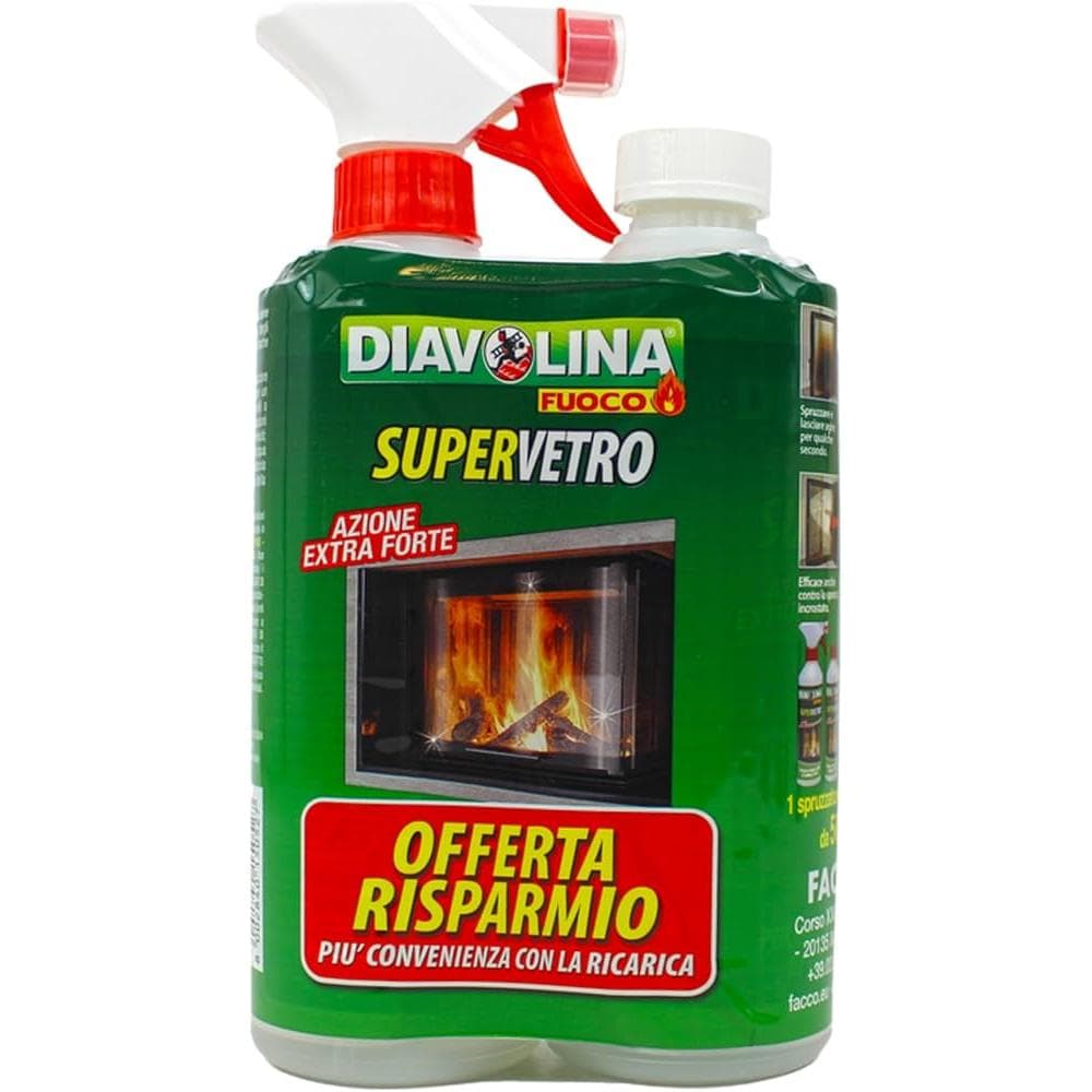 DIAVOLINA PULITORE FULIGGINE PER VETRI STUFE CAMINI 0.50LTx2 bipack con ricarica - 3