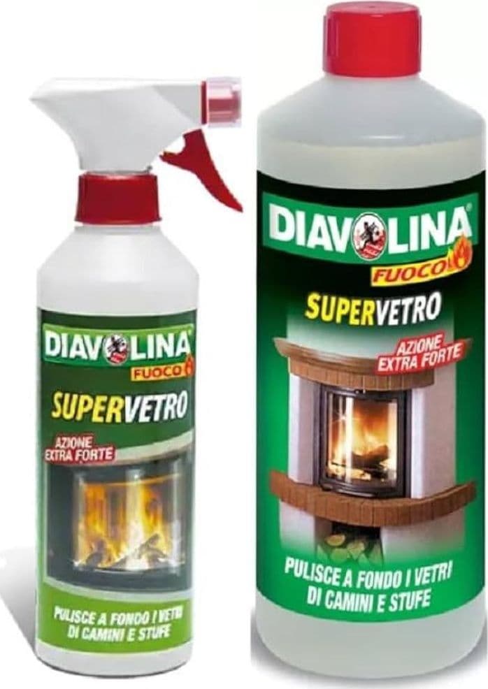 DIAVOLINA PULITORE FULIGGINE PER VETRI STUFE CAMINI 0.50LTx2 bipack con ricarica - 4