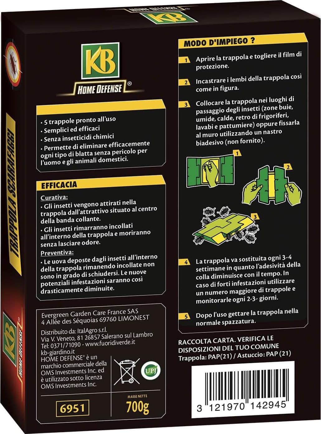 5 TRAPPOLE ADESIVE PER SCARAFAGGI BLATTE NEXA TRAPPOLA CON COLLA KB 5 PEZZI - 2