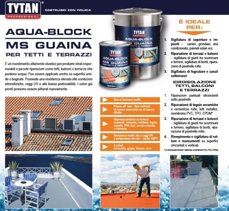 Guaina Liquida ai Polimeri Piscine AQUA-BLOCK MS GUAINA TYTAN Kg1 Bianco  Grigio - 7