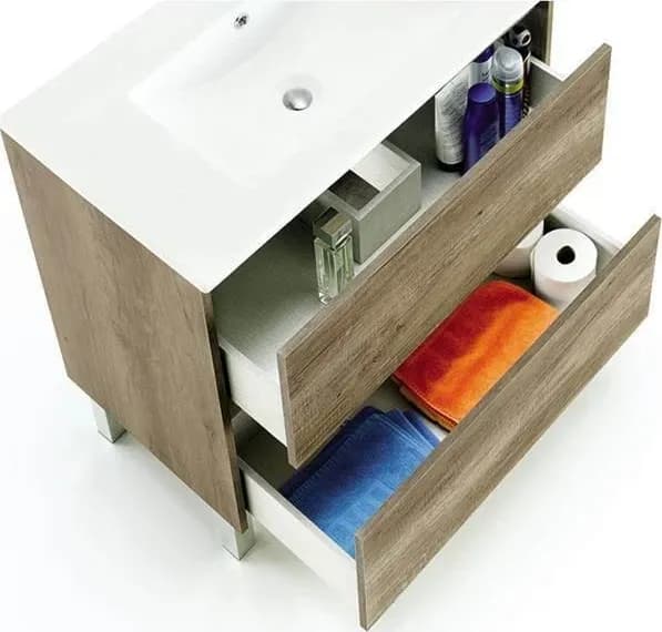 Mobile Bagno 80 Cm CON LAVABO E SPECCHIO Rovere - Dakota 94611 - 5