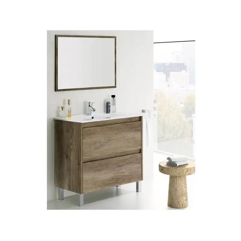 Mobile Bagno 80 Cm CON LAVABO E SPECCHIO Rovere - Dakota 94611 - 6