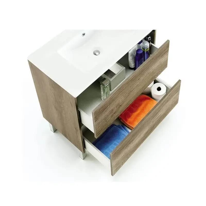 Mobile Bagno 80 Cm CON LAVABO E SPECCHIO Rovere - Dakota 94611 - 7