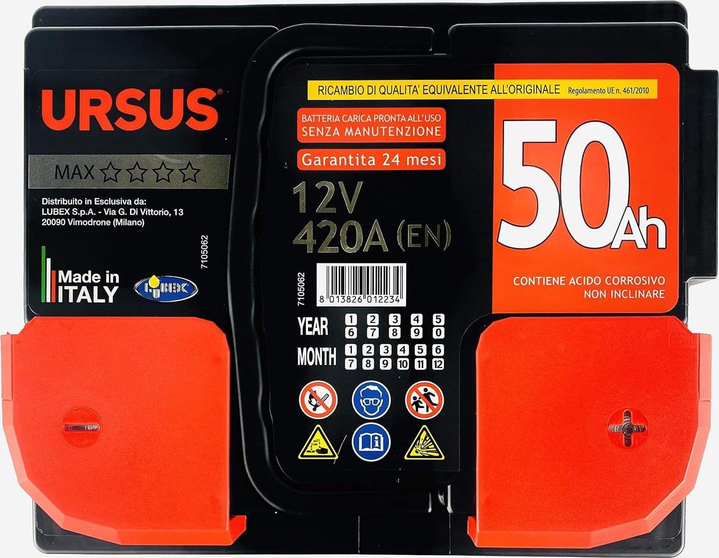 Batteria Auto 12V 50Ah URSUS MAX 50 Ah Polo Dx LUBEX pronta all'uso - 3