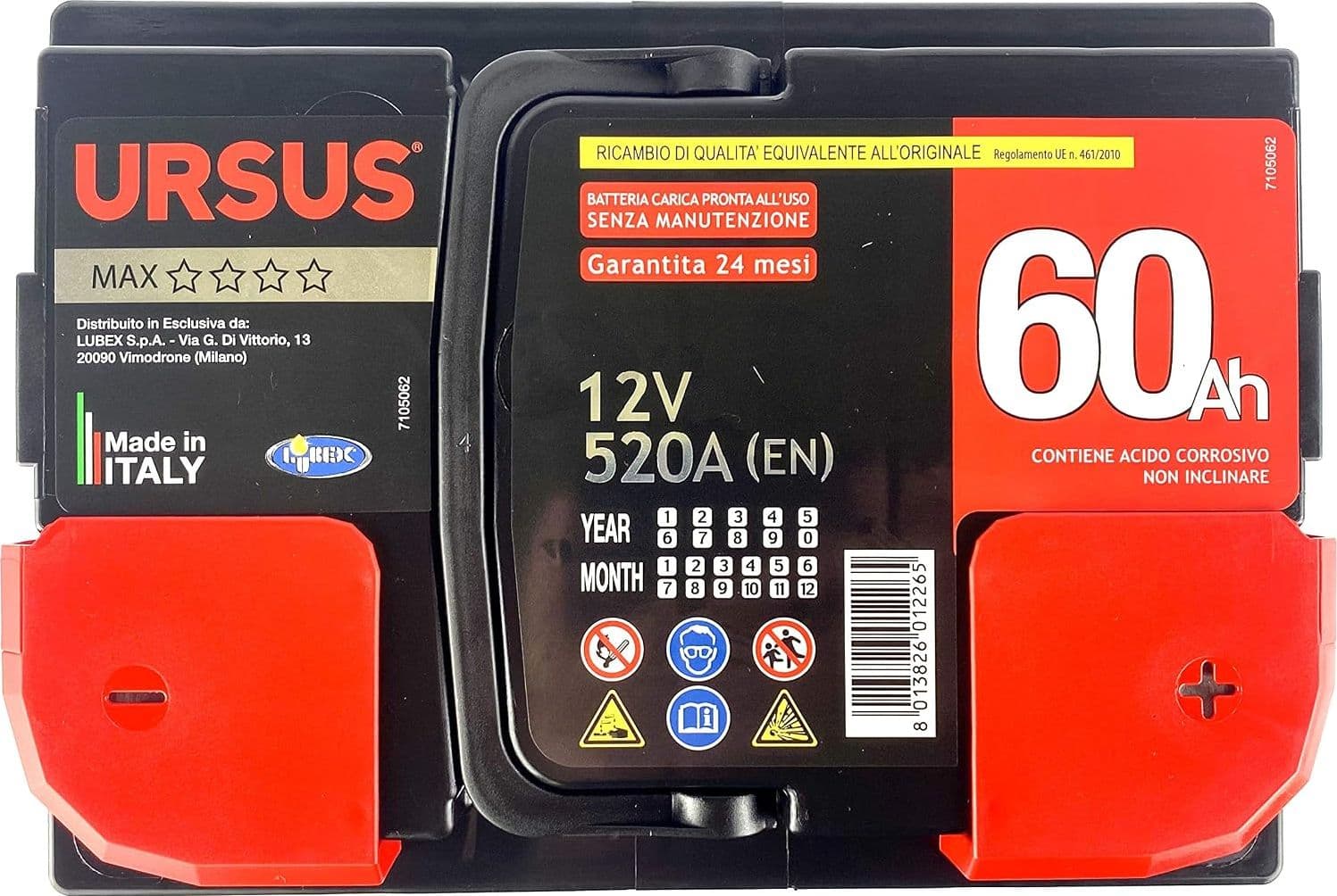 Batteria Auto 12V 60Ah URSUS MAX 60 Ah Polo DX LUBEX pronta all'uso - 2