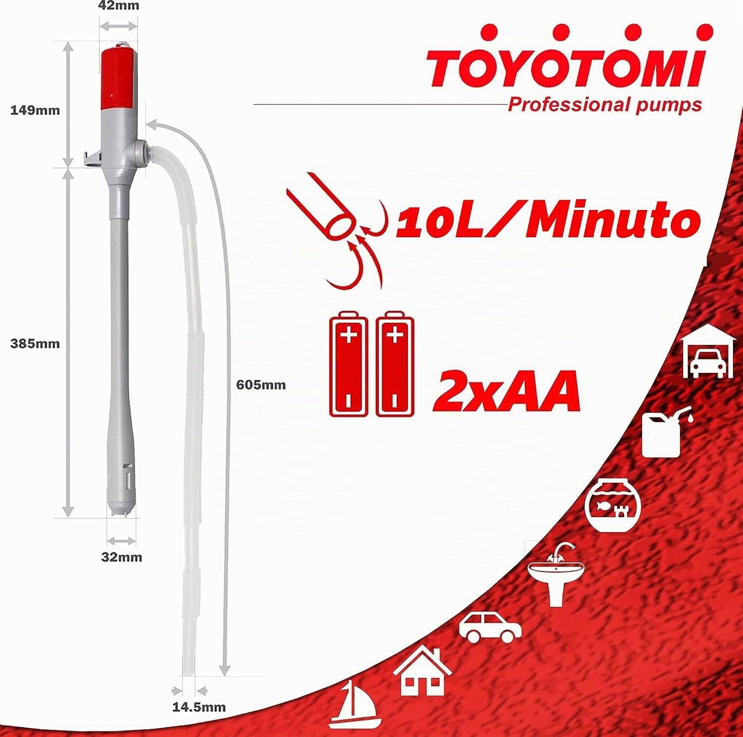 Toyotomi Pompa batteria Adatta Per Travasare Ogni Liquido Fino A 10lt Al Minuto - 2