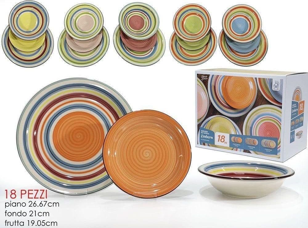 SET SERVIZIO DI PIATTI DA TAVOLA DA 18 PEZZI DESIGN MULTICOLOR A SPIRALE CON CERCHI - 3