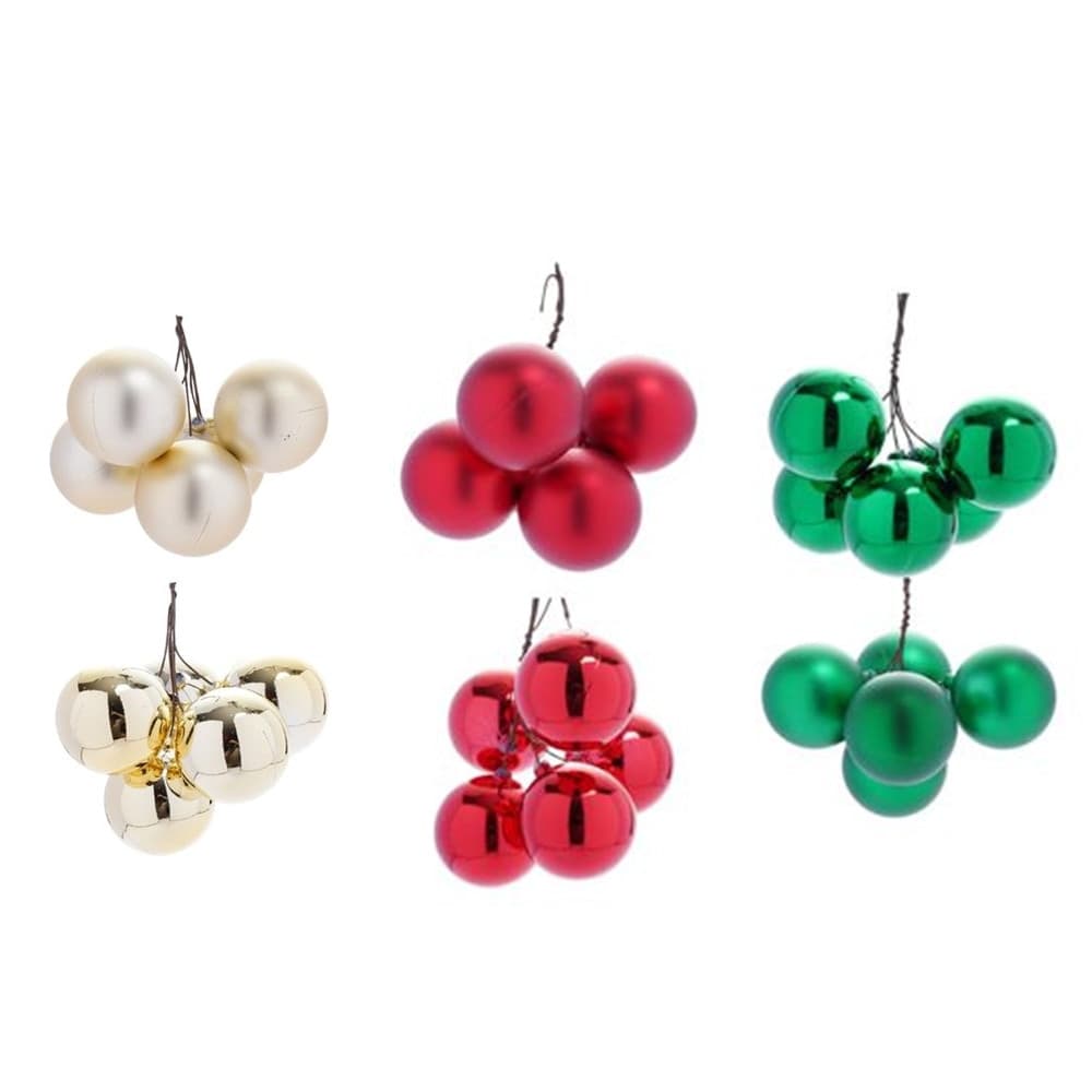 SET 9PZ GRAPPOLO DI 6 PALLINE NATALIZIE DA 3CM+4CM LUCIDE OPACHE DECORAZIONI ADDOBBI FESTE - 1
