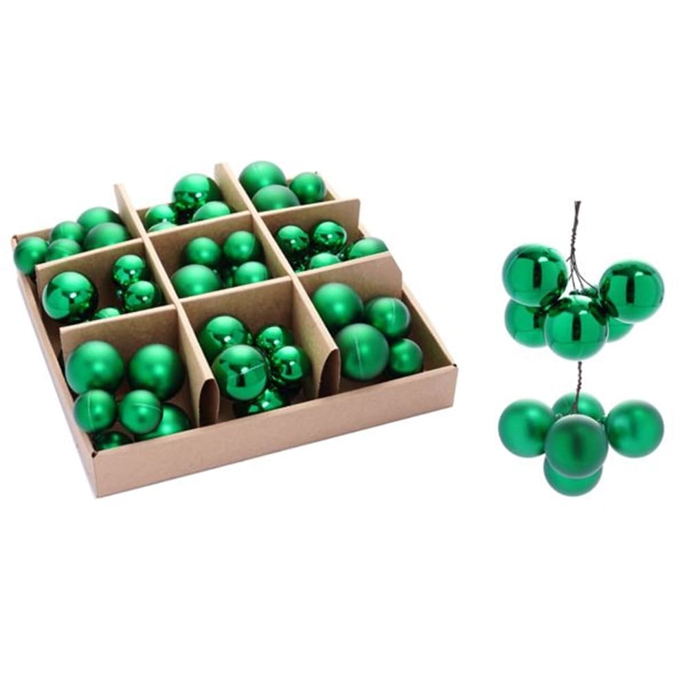 SET 9PZ GRAPPOLO DI 6 PALLINE NATALIZIE DA 3CM+4CM LUCIDE OPACHE DECORAZIONI ADDOBBI FESTE - 2