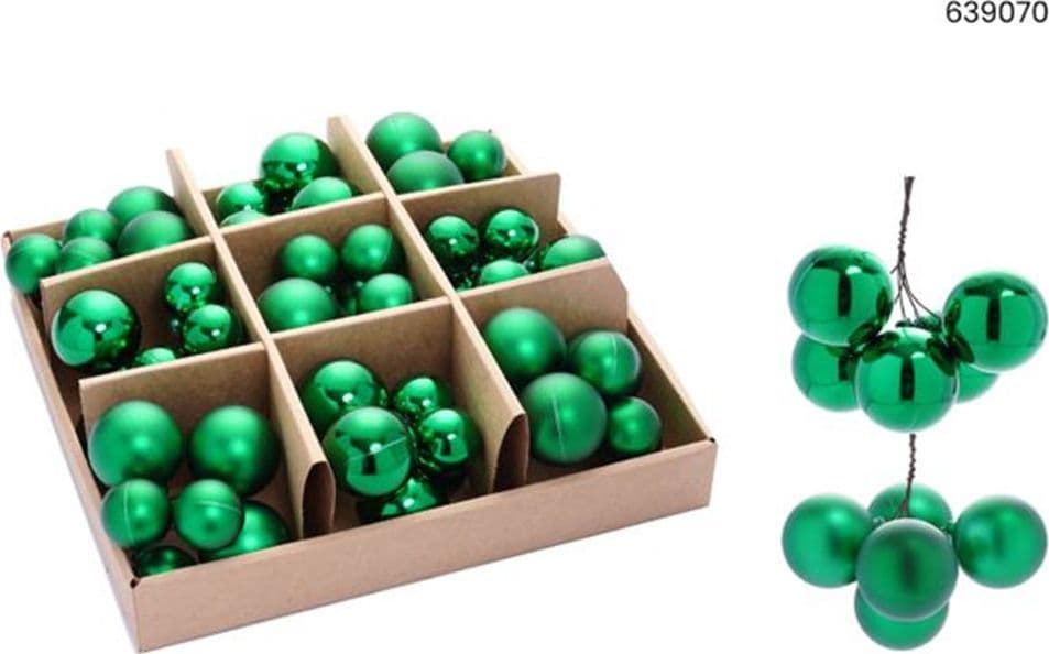 SET 9PZ GRAPPOLO DI 6 PALLINE NATALIZIE DA 3CM+4CM LUCIDE OPACHE DECORAZIONI ADDOBBI FESTE - 3