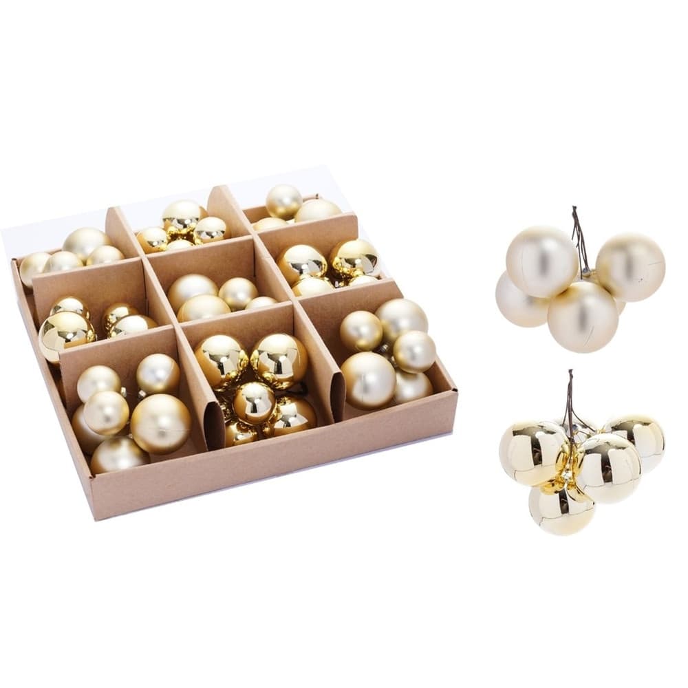 SET 9PZ GRAPPOLO DI 6 PALLINE NATALIZIE DA 3CM+4CM LUCIDE OPACHE DECORAZIONI ADDOBBI FESTE - 4