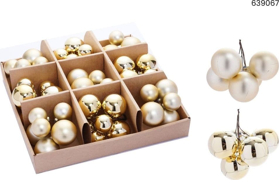 SET 9PZ GRAPPOLO DI 6 PALLINE NATALIZIE DA 3CM+4CM LUCIDE OPACHE DECORAZIONI ADDOBBI FESTE - 5