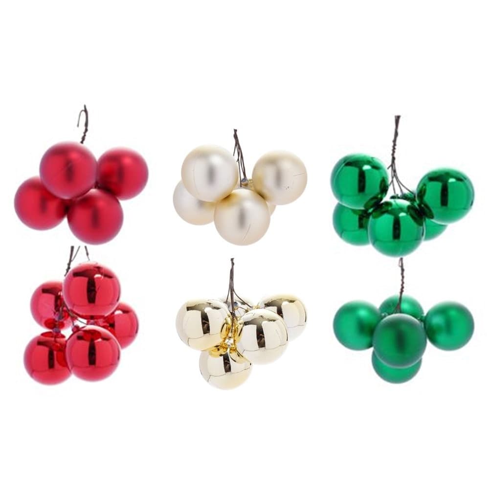 SET 9PZ GRAPPOLO DI 5 PALLINE NATALIZIE DA 4CM LUCIDE OPACHE DECORAZIONI ADDOBBI FESTE - 1