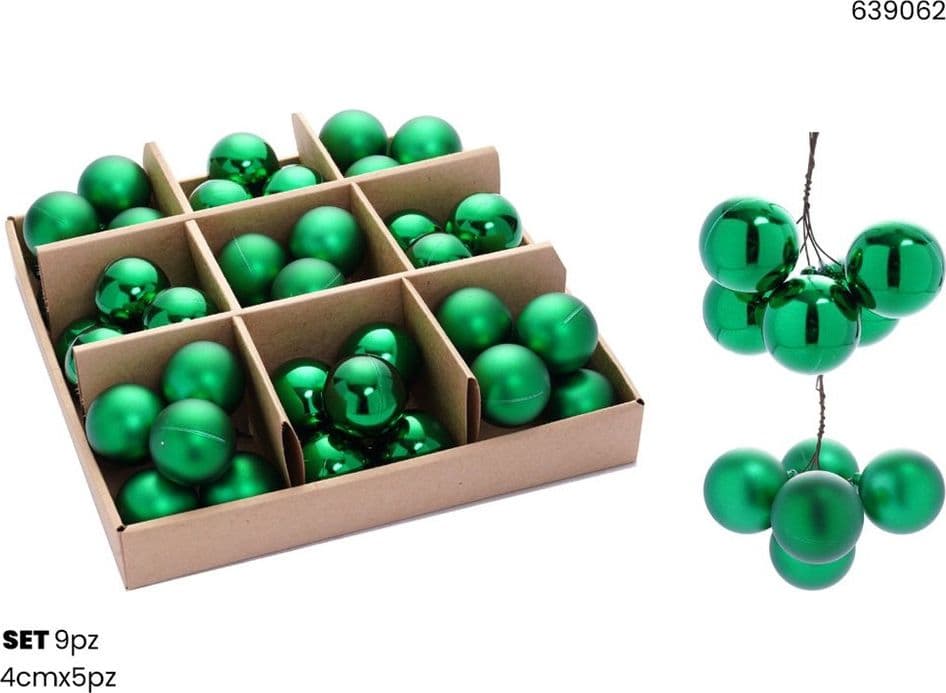 SET 9PZ GRAPPOLO DI 5 PALLINE NATALIZIE DA 4CM LUCIDE OPACHE DECORAZIONI ADDOBBI FESTE - 7