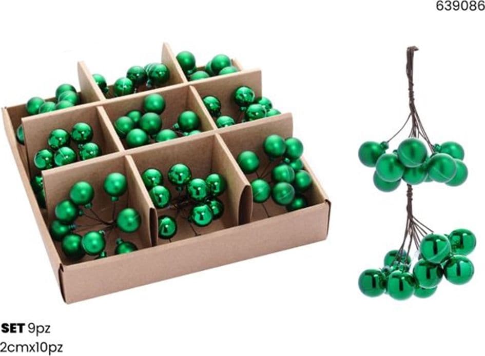 SET 9PZ GRAPPOLO DI 10 PALLINE NATALIZIE DA 2CM LUCIDE OPACHE DECORAZIONI ADDOBBI FESTE - 3