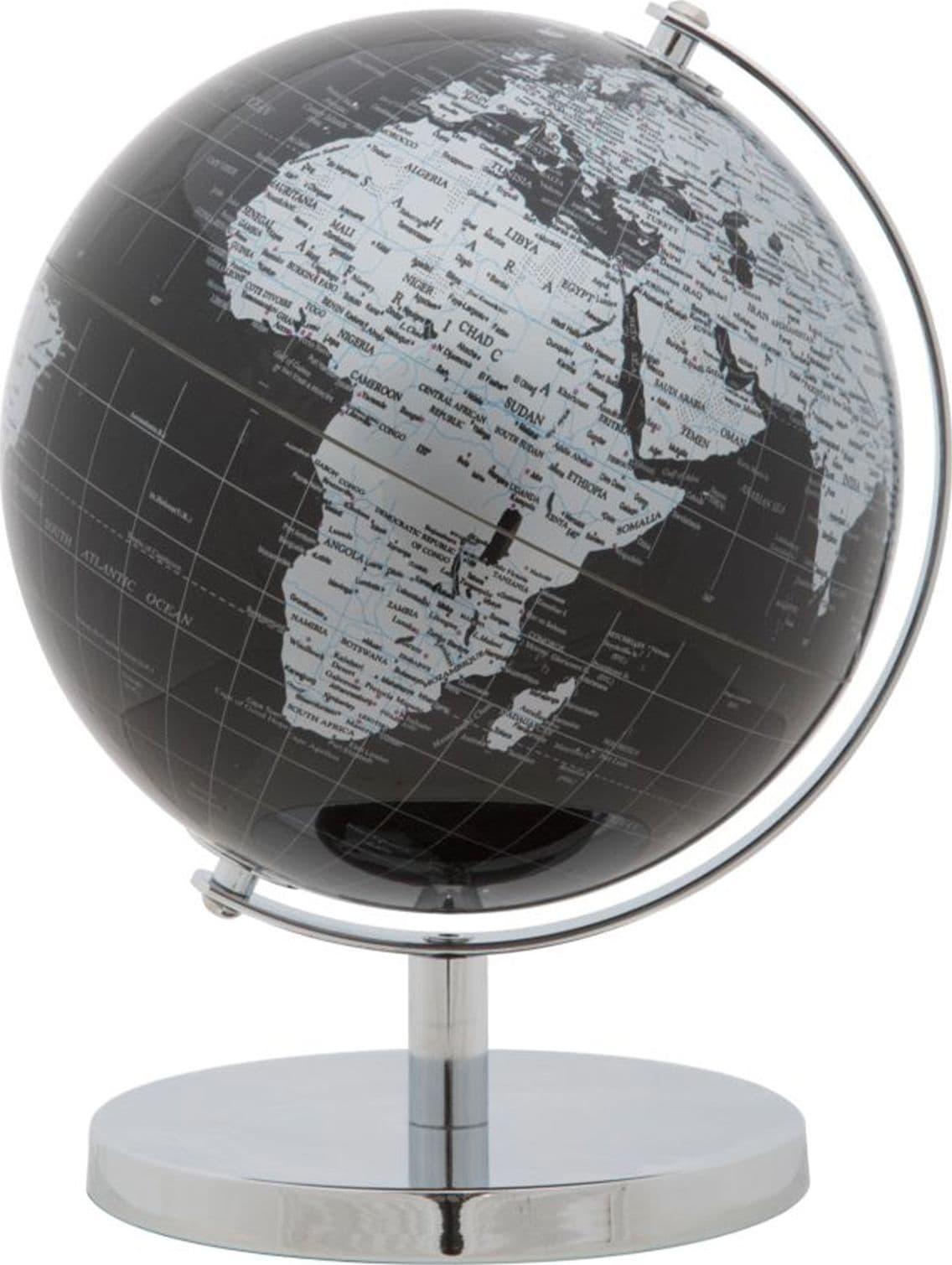 Mappamondo girevole con base in metallo per decorazione interni – Argento, Ø 20 x 28 cm – Mauro Ferretti Srl