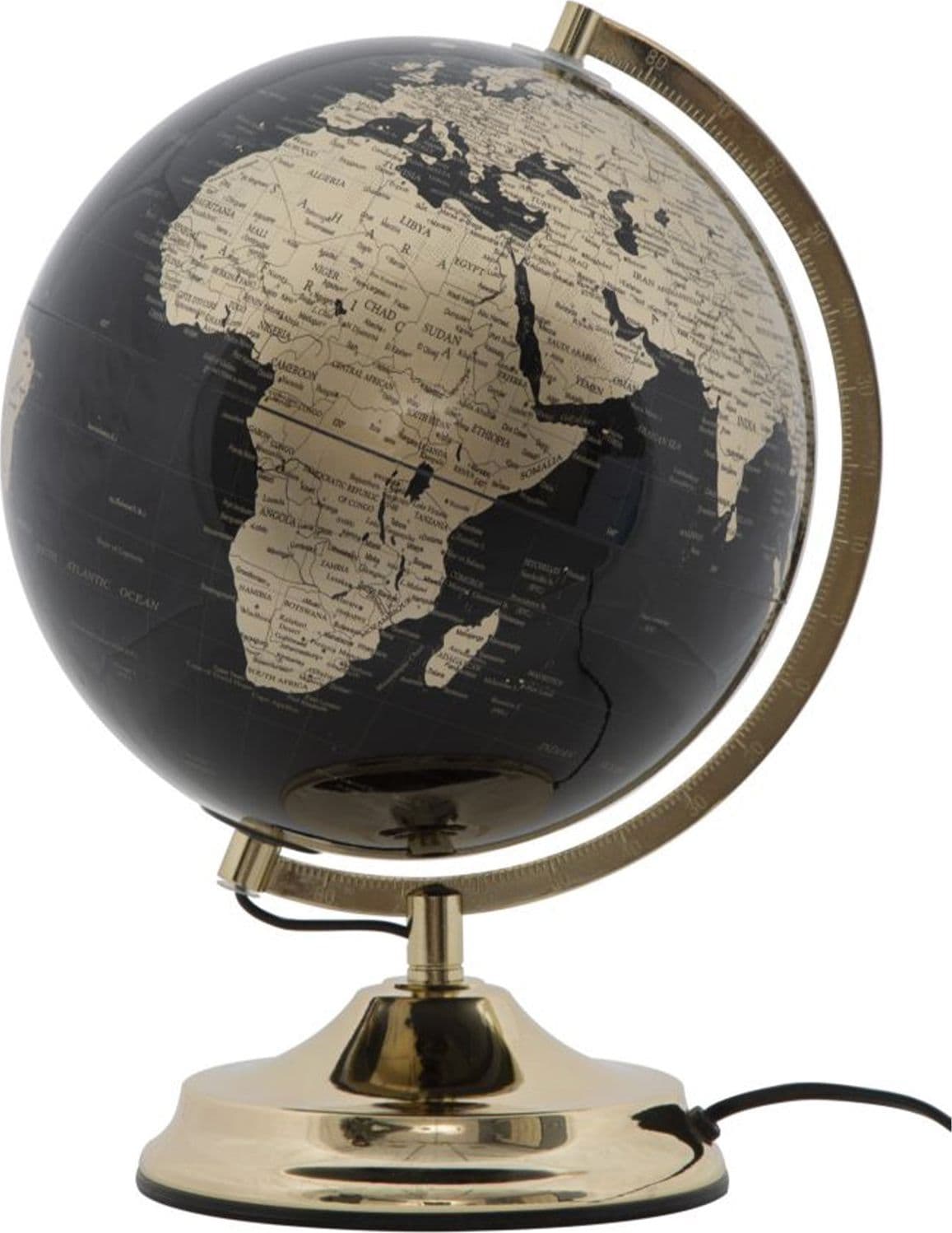Mappamondo girevole con luce base in metallo per decorazione interni h 38 cm – Nero/Oro – Mauro Ferretti Srl