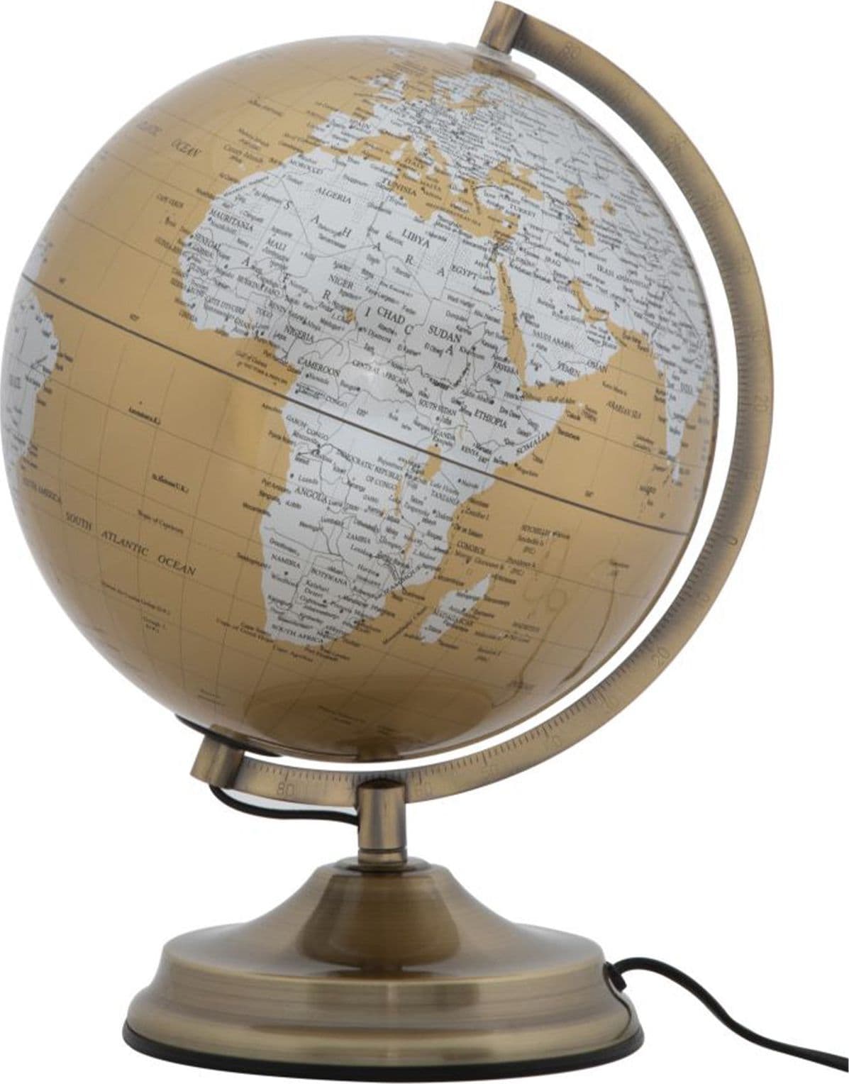 Mappamondo girevole con luce base in metallo per decorazione interni h 38 cm – Arancione/Bianco – Mauro Ferretti Srl