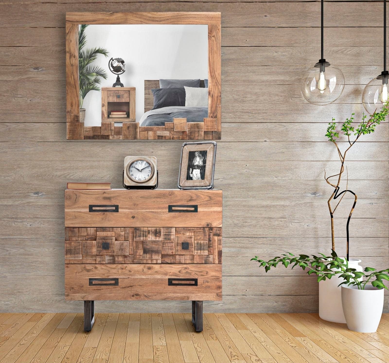 Specchio da parete "Mumbai" cornice in legno per salotti e camere da letto in Specchi da parete Decor Space - Altamura, commercioVirtuoso.it
