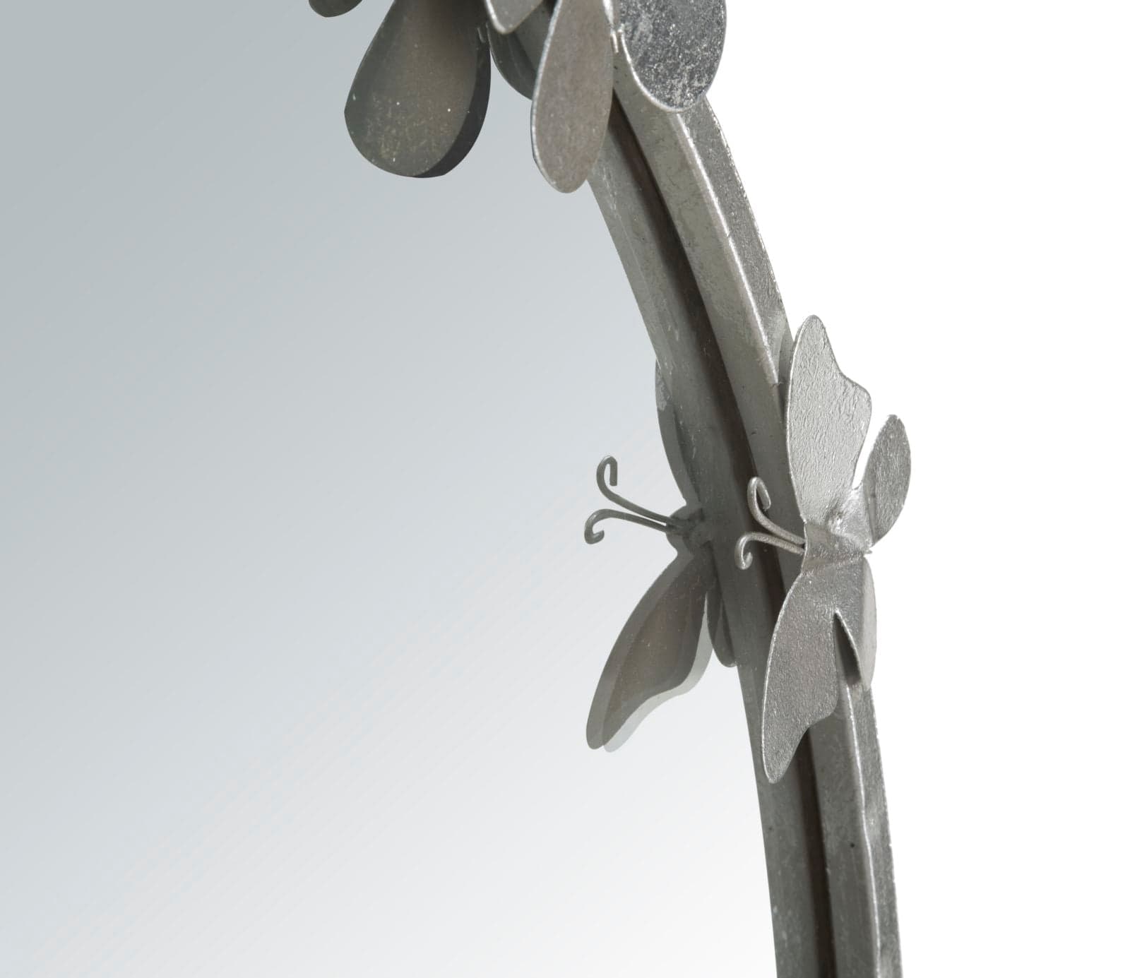 Specchio da parete con farfalle in ferro color argento per bagni e camere da letto in Specchi da parete Decor Space - Altamura, commercioVirtuoso.it