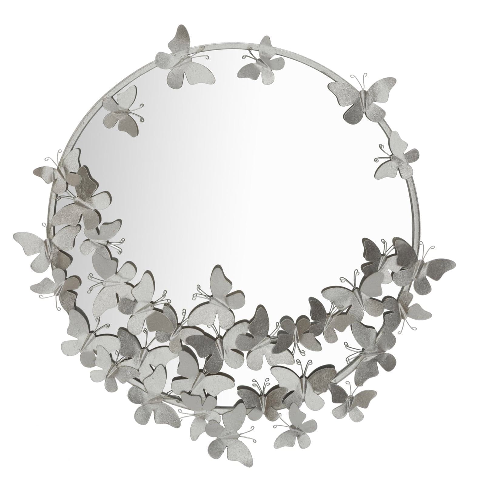 Specchio da parete con farfalle in ferro color argento per bagni e camere da letto in Specchi da parete Decor Space - Altamura, commercioVirtuoso.it