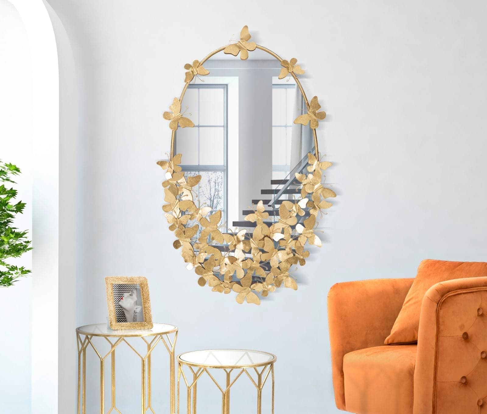 Specchio da parete farfalle in ferro color oro per bagni e camere da letto in Specchi da parete Decor Space - Altamura, commercioVirtuoso.it