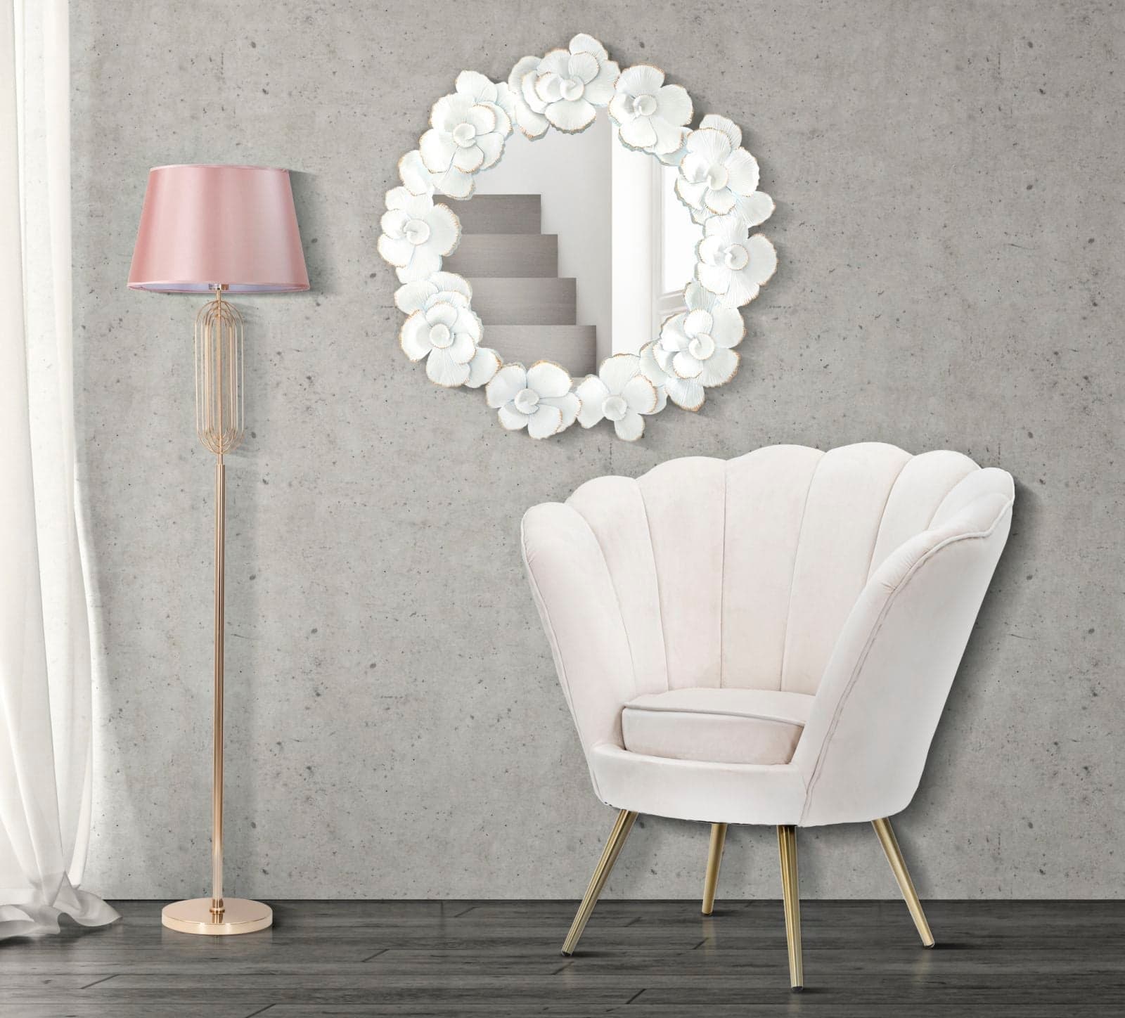 Specchio da parete fiori in ferro color bianco per bagni e camere da letto in Specchi da parete Decor Space - Altamura, commercioVirtuoso.it