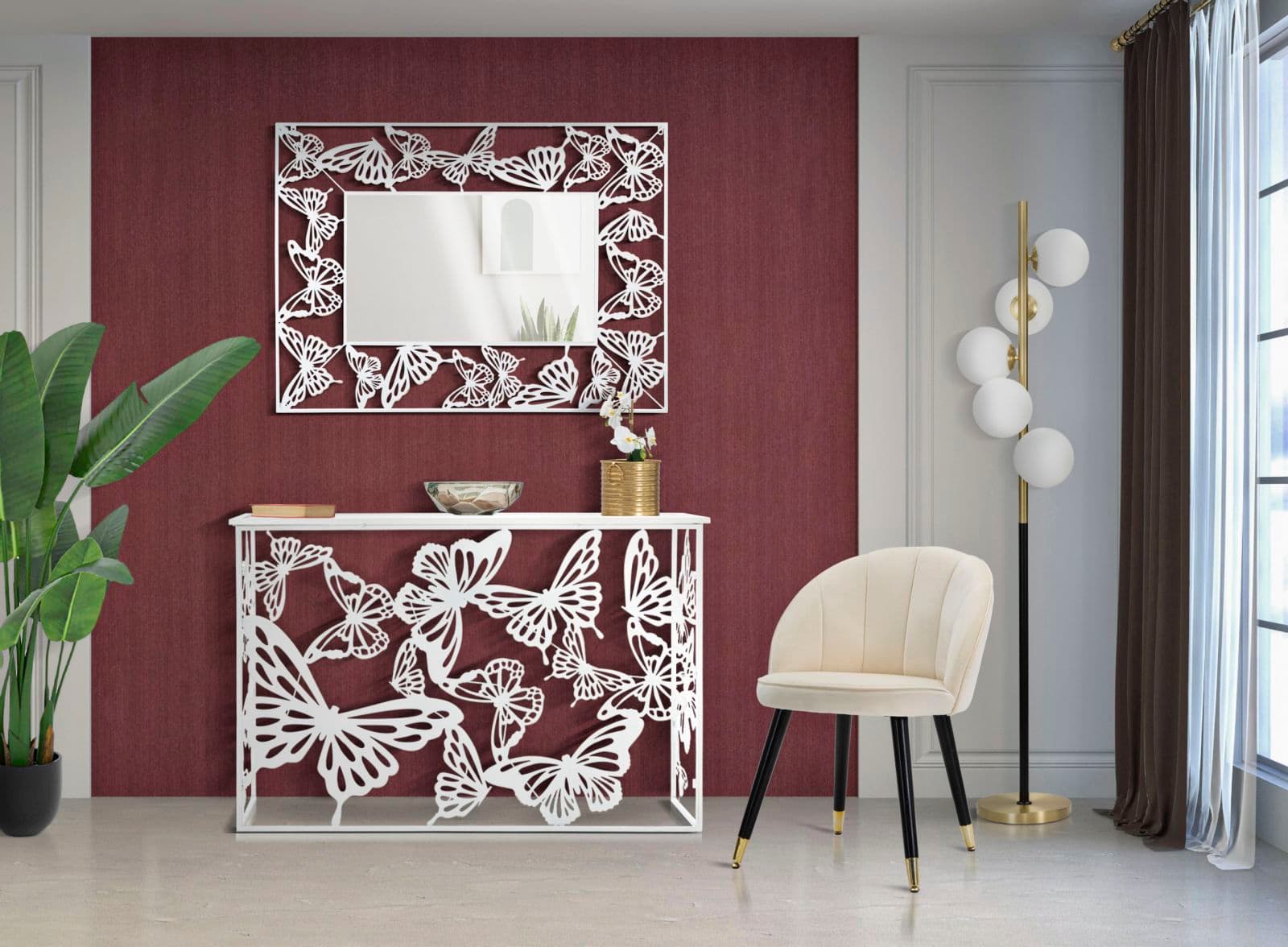 Specchio da parete rettangolare farfalle in ferro color bianco per bagni e camere da letto in Specchi da parete Decor Space - Altamura, commercioVirtuoso.it