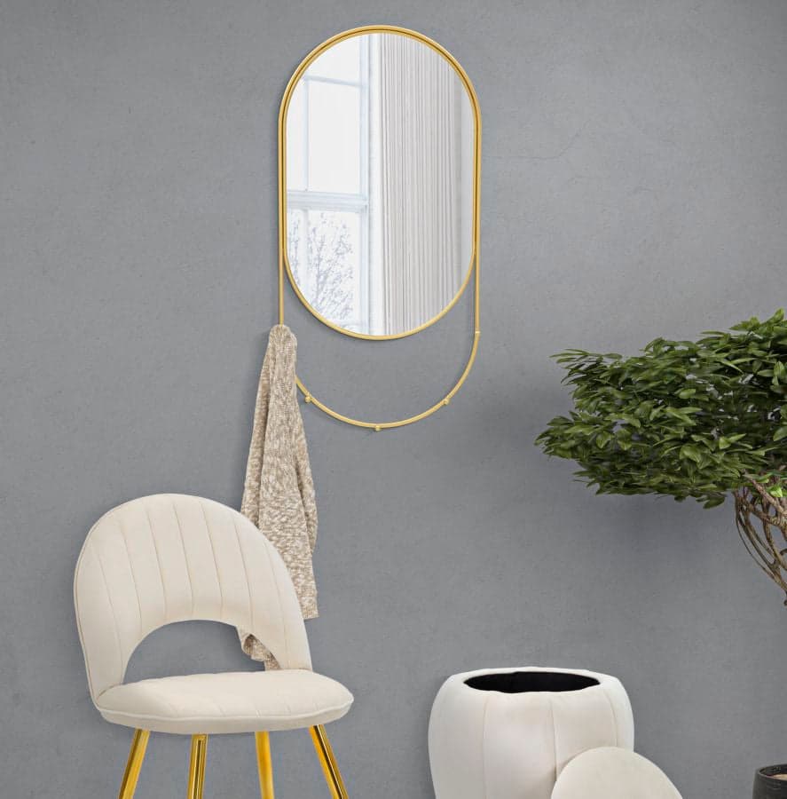 Specchio da parete con appendiabiti in ferro color oro per bagni e camere da letto in Specchi da parete Decor Space - Altamura, commercioVirtuoso.it
