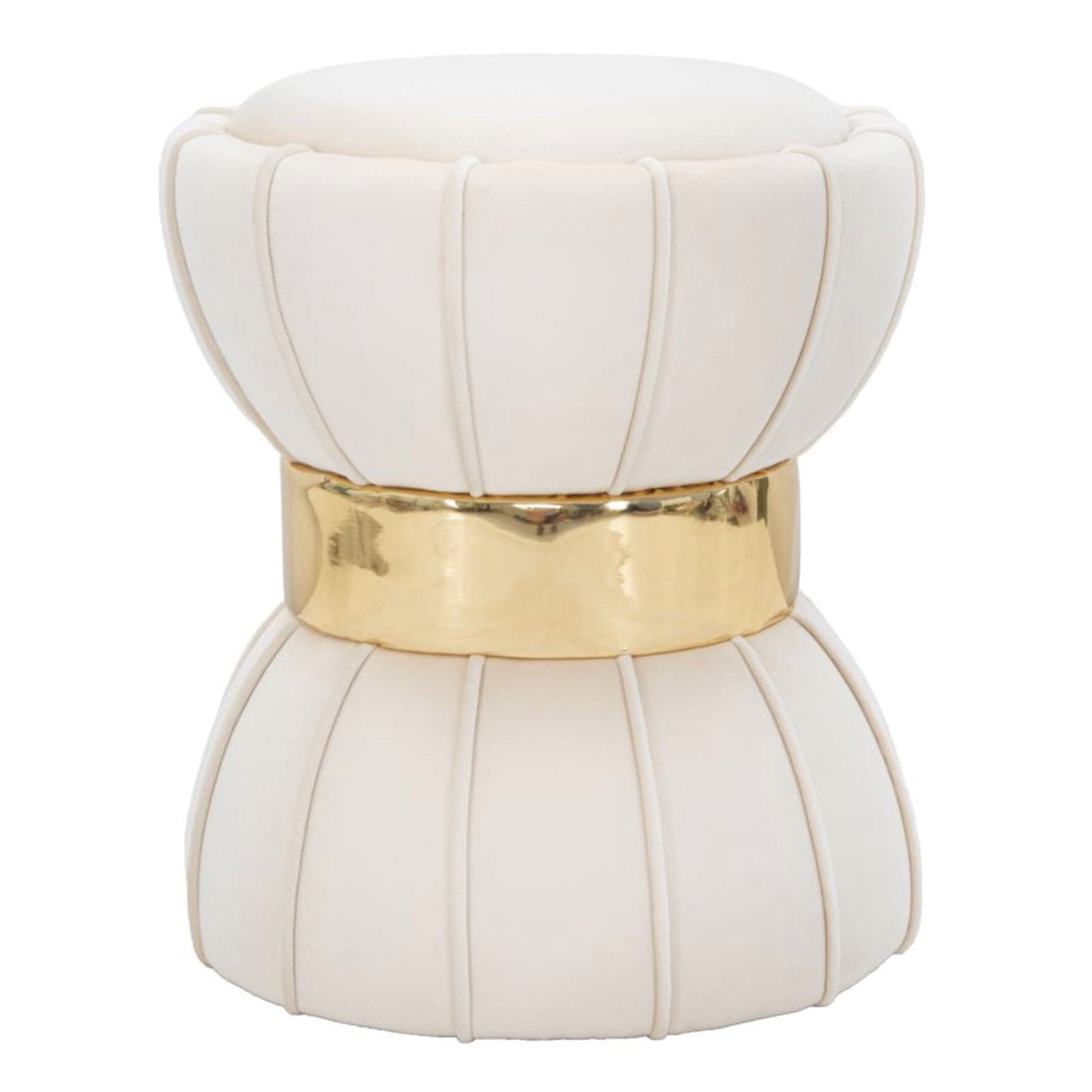 Sgabello "Flower" rotondo in velluto con fascia centrale color oro per interni - 24
