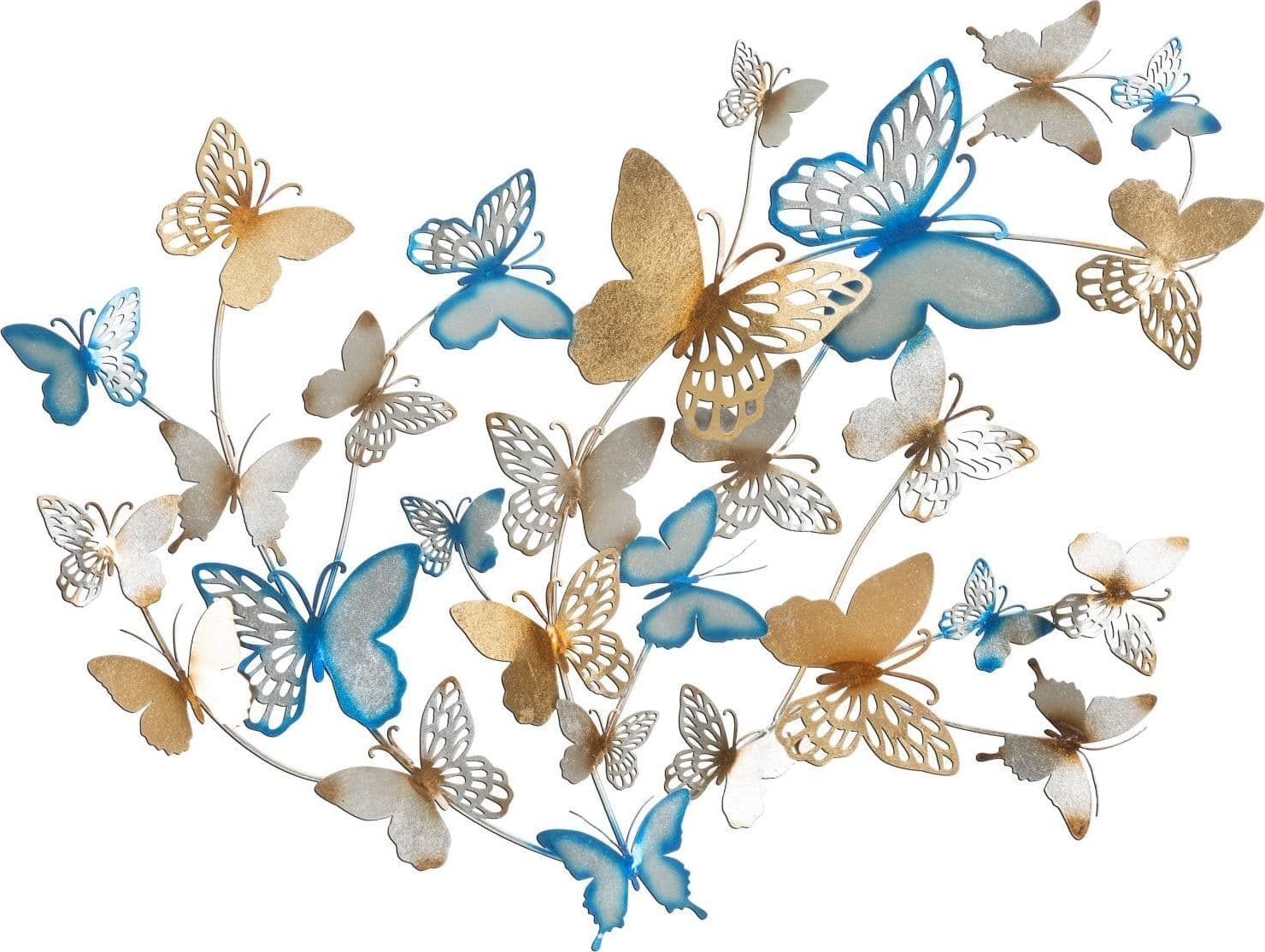 Pannello decorativo farfalle da muro in ferro per decorazioni ambienti – Oro/Celeste – Mauro Ferretti Srl