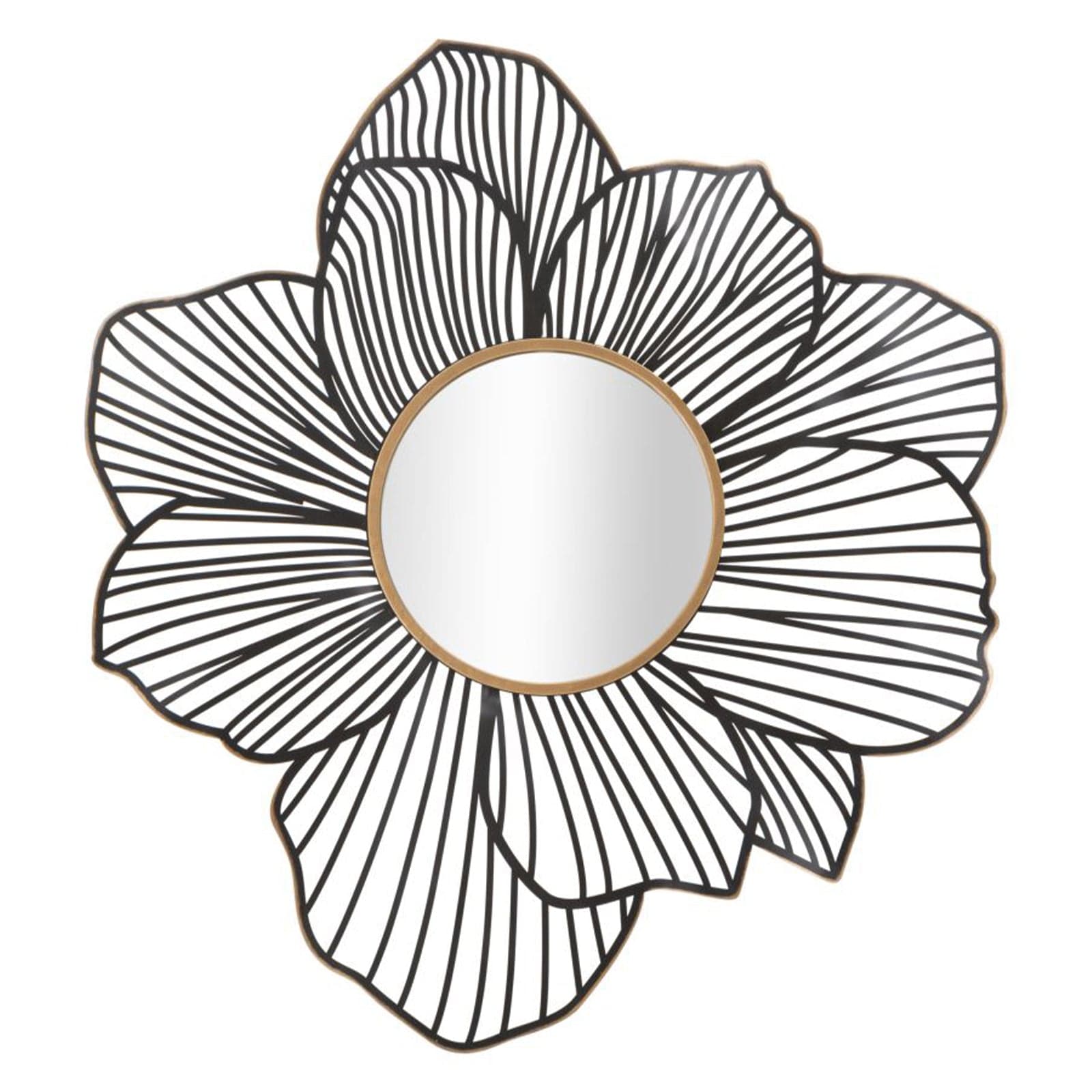 Specchio da parete fiore in ferro color nero per bagni e camere da letto