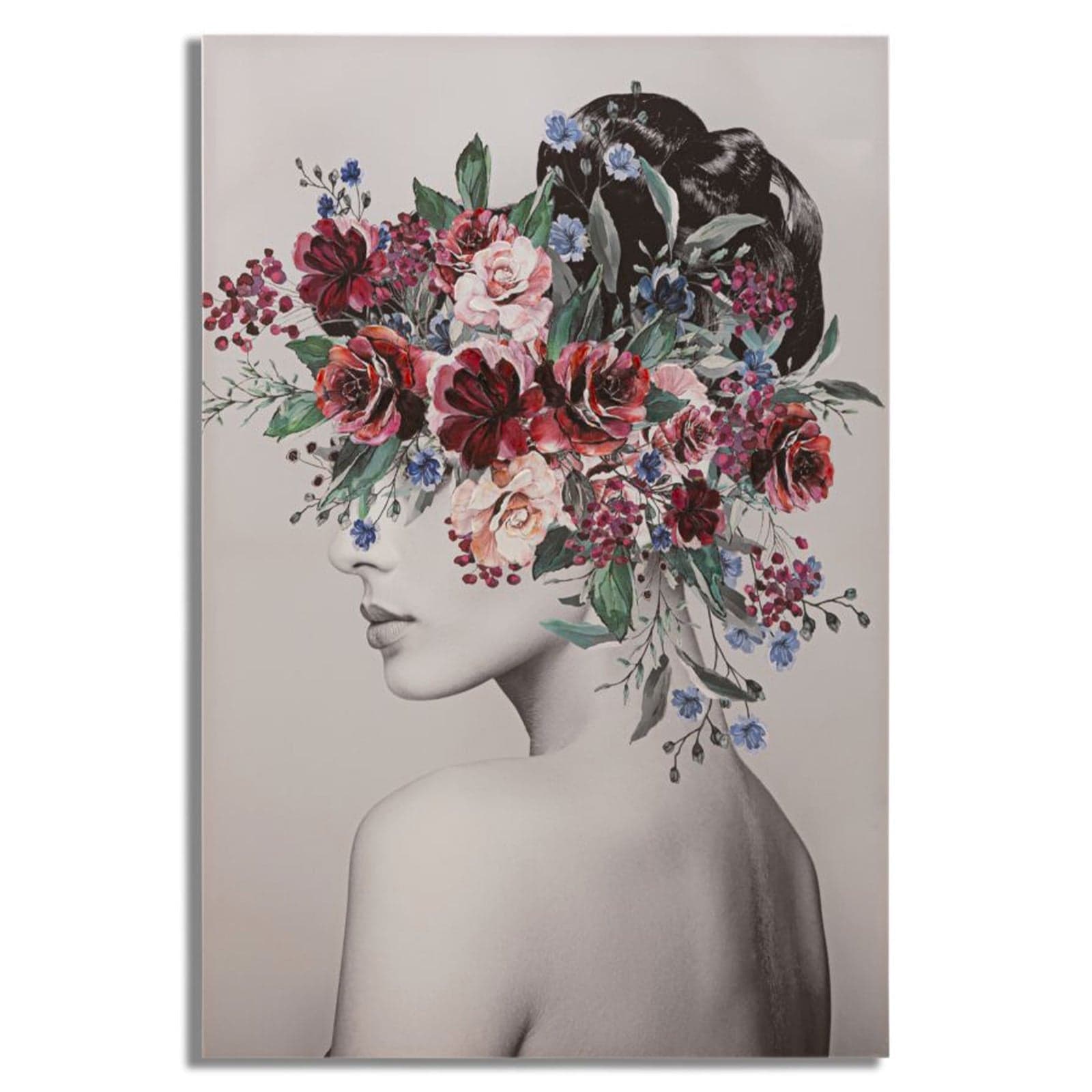 Stampa su tela donna con decorazioni floreali con telaio in legno per decorazioni ambienti - 12