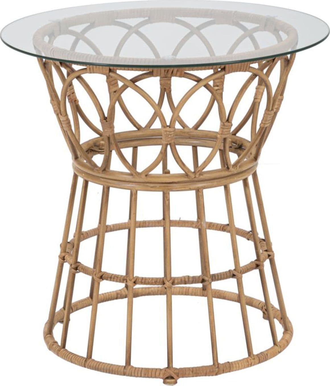Tavolo da caffè "Panama" rotondo struttura in metallo, rattan e vetro per interni – Ø 50 x 50 cm – Mauro Ferretti Srl – bambù