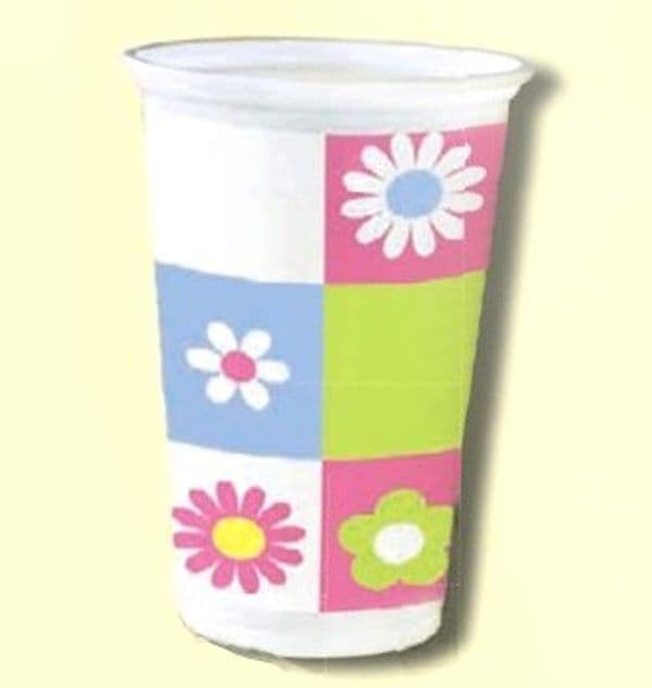 HOSTI - 10 BICCHIERI IN PLASTICA 0.2l - DECORAZIONE FLOREALE - LINEA "HAVE A NICE DAY"