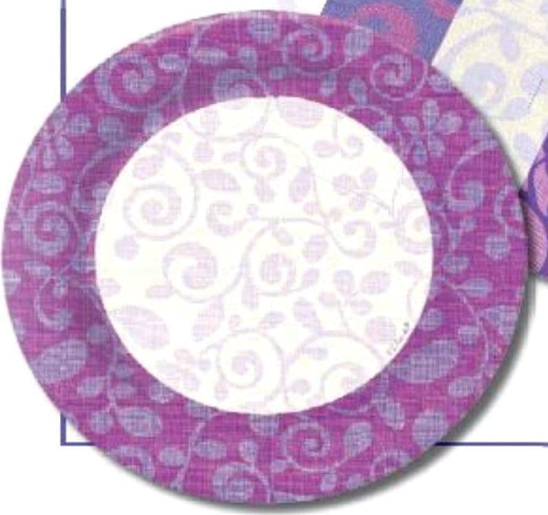 HOSTI - 10 PIATTI DI CARTA Ø23CM - DECORAZIONI PIATTO VIOLA - LINEA "VENEZIA"