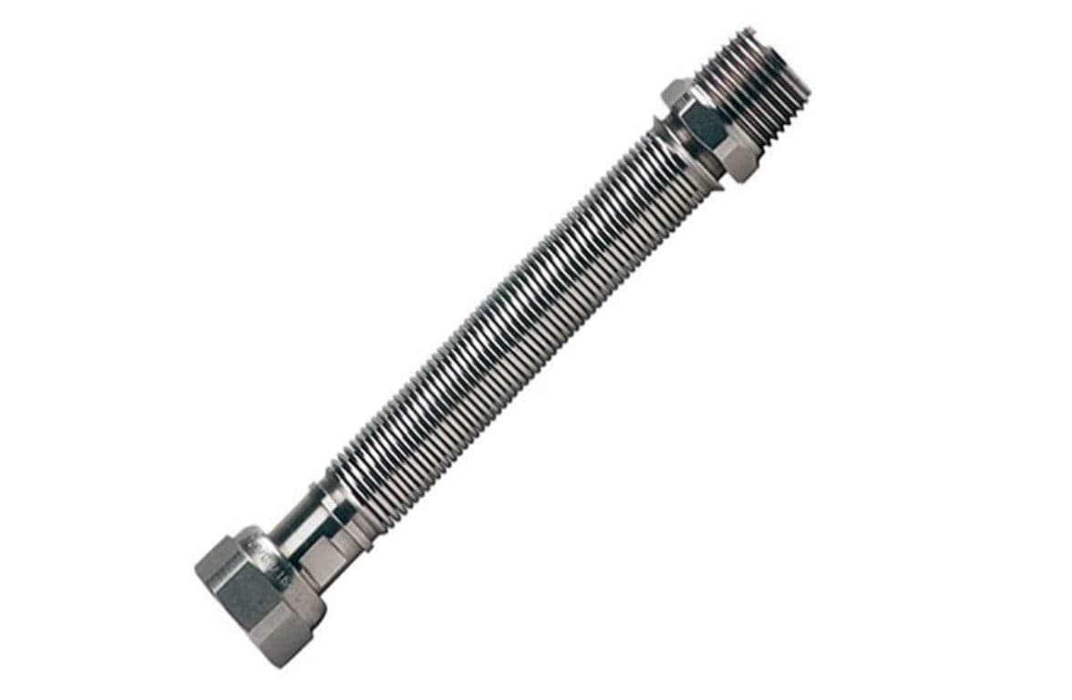 TUBO FLESSIBILE ESTENSIBILE ACQUA 100/200MM - PER CALDAIA/SCALDABAGNO - RACCORDO 1/2" - IN ACCIAIO INOX