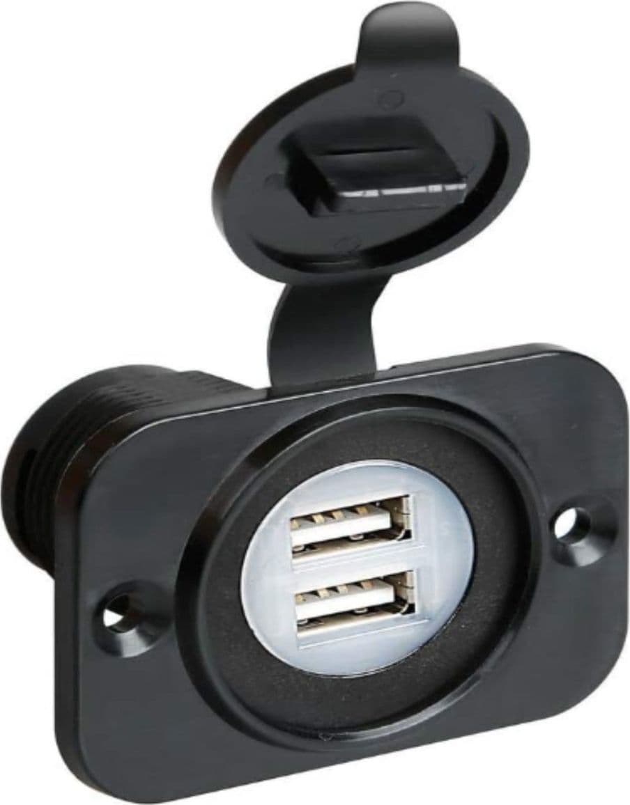 LAMPA - DOPPIA PRESA USB PER AUTO/MOTO "EXT-8" - PER USO INTERNO ED ESTERNO - MONTAGGIO AD INCASSO - CON COPERCHIO DI PROTEZIONE