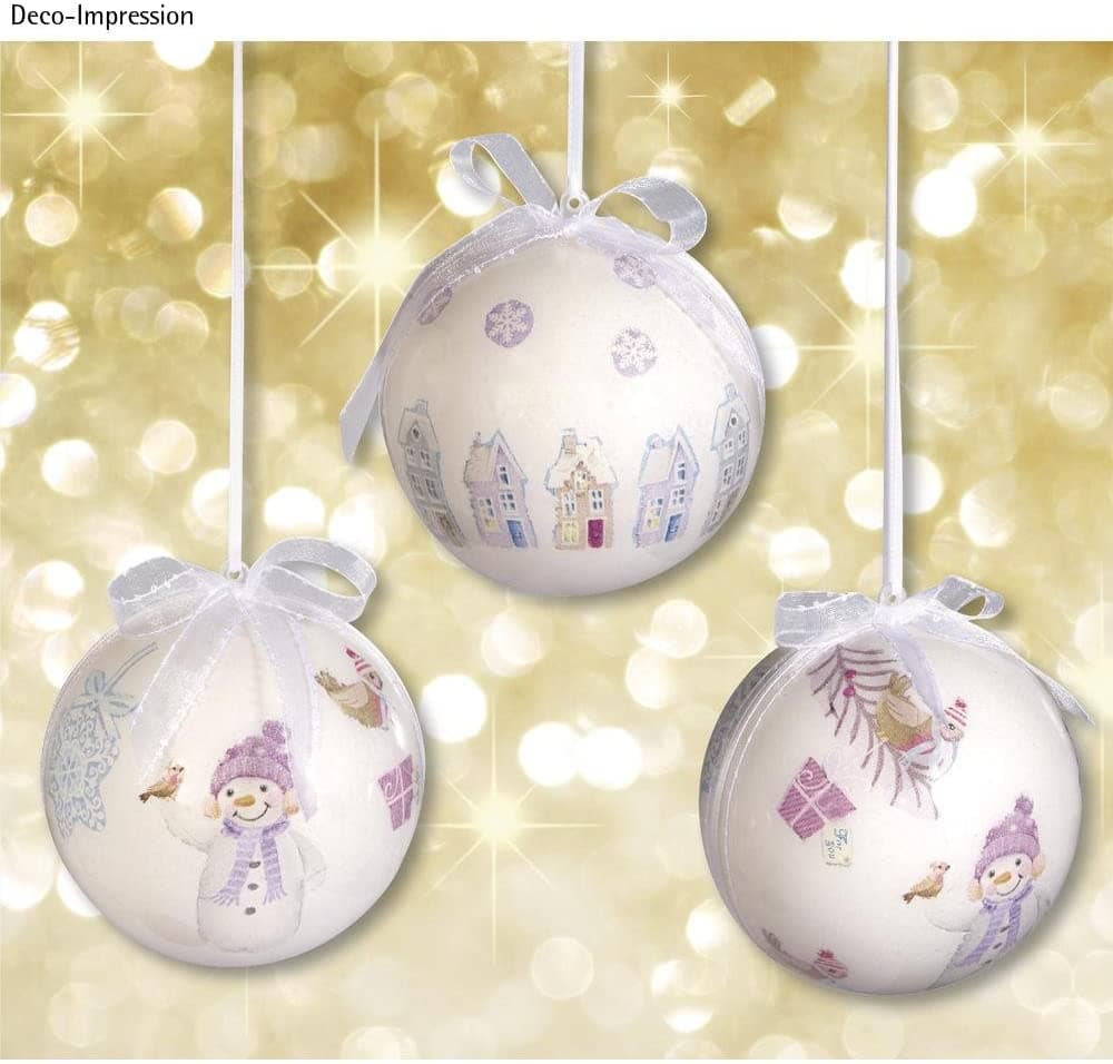 RAYHER - 3 PEZZI - SFERE DI NATALE IN PLEXIGLASS "WINTERTIME" - 8CM