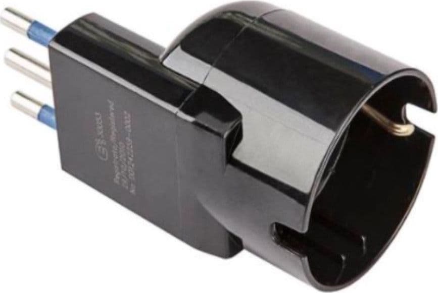 POLYPOOL SECUR - ADATTATORE SPINA "SALVASPAZIO" 10A 2P+T+ SCHUCO - TEDESCA-ITALIANA COLORE NERA