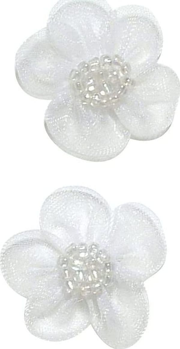 RAYHER - 6 PEZZI - FIORI DI NASTRO "ORGANAZA" CON PERLINE 2,5CM - COLORE BIANCO